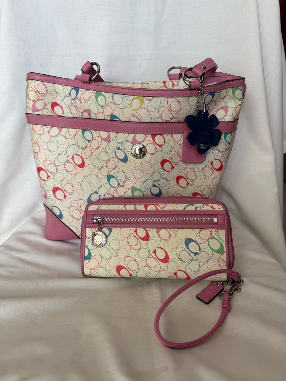 Coach Heritage Chelsea Multicolor Signature Tote & Matching Wallet Set
